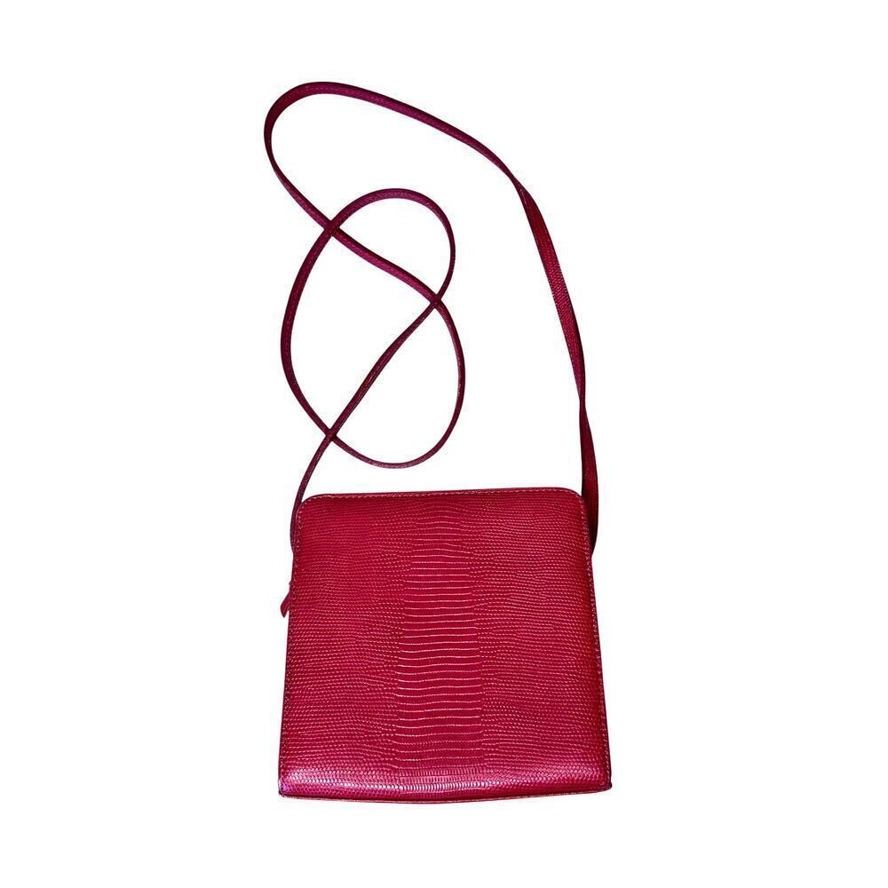 VTG Red Leather Croc-Embossed Talbots Square Shoulder Bag Purse Cross Body